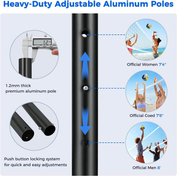 2025 Outdoor Professional Volleyball Net Set For Backyard Beach With 2 Adjustable Height Aluminum Poles Upgraded Anti Sag Net Pu Volleyball And Pump 2 Boundary Line Large Carry Bag