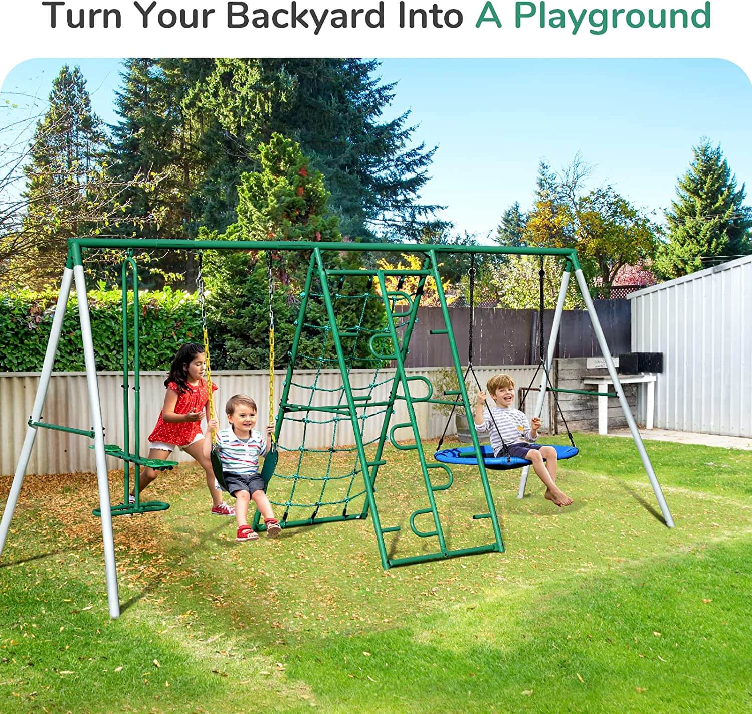 Swing Sets for Backyard with Saucer Swing,Belt Swing,Glider,Climbing Rope,Climbing Ladder