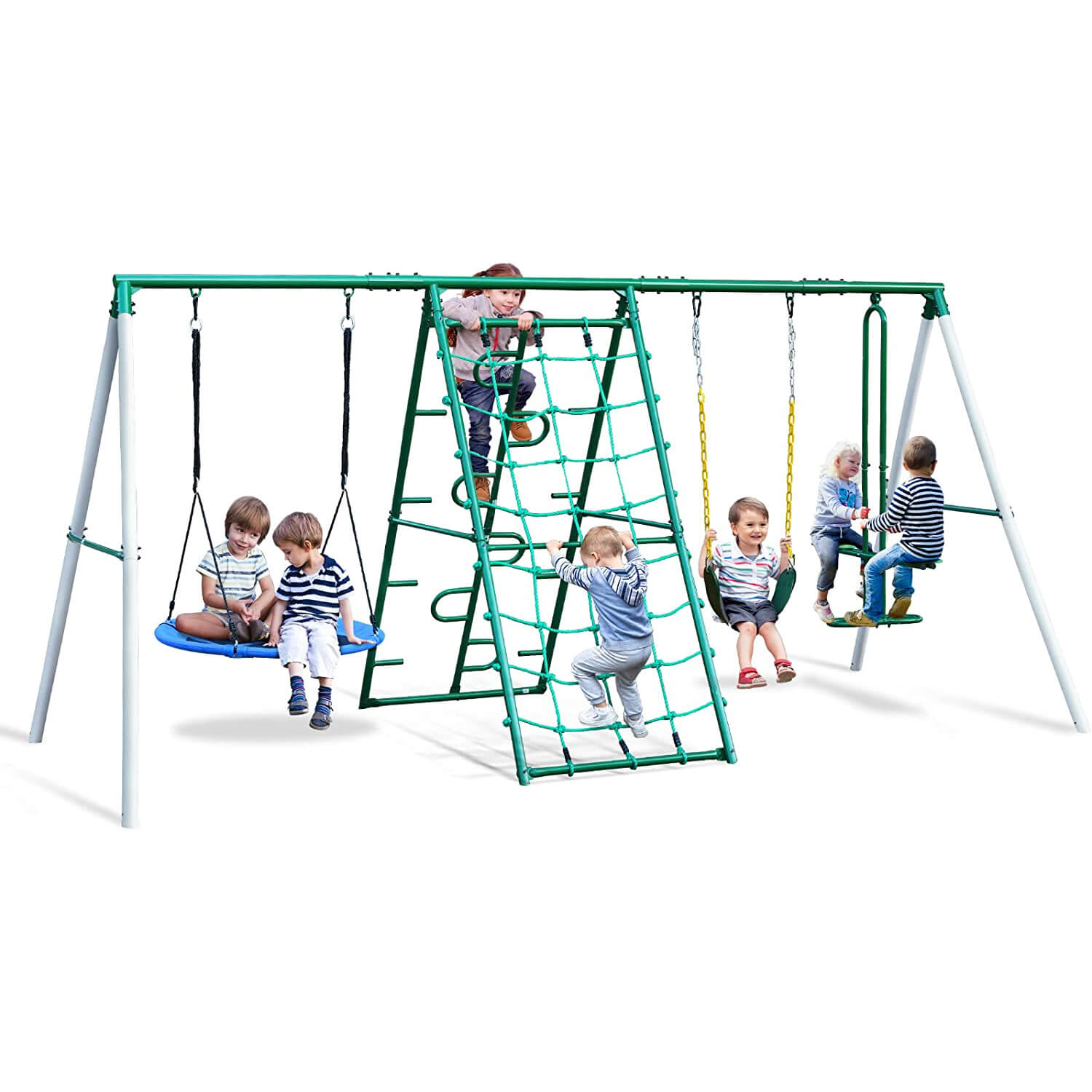 Swing Sets for Backyard with Saucer Swing,Belt Swing,Glider,Climbing Rope,Climbing Ladder.