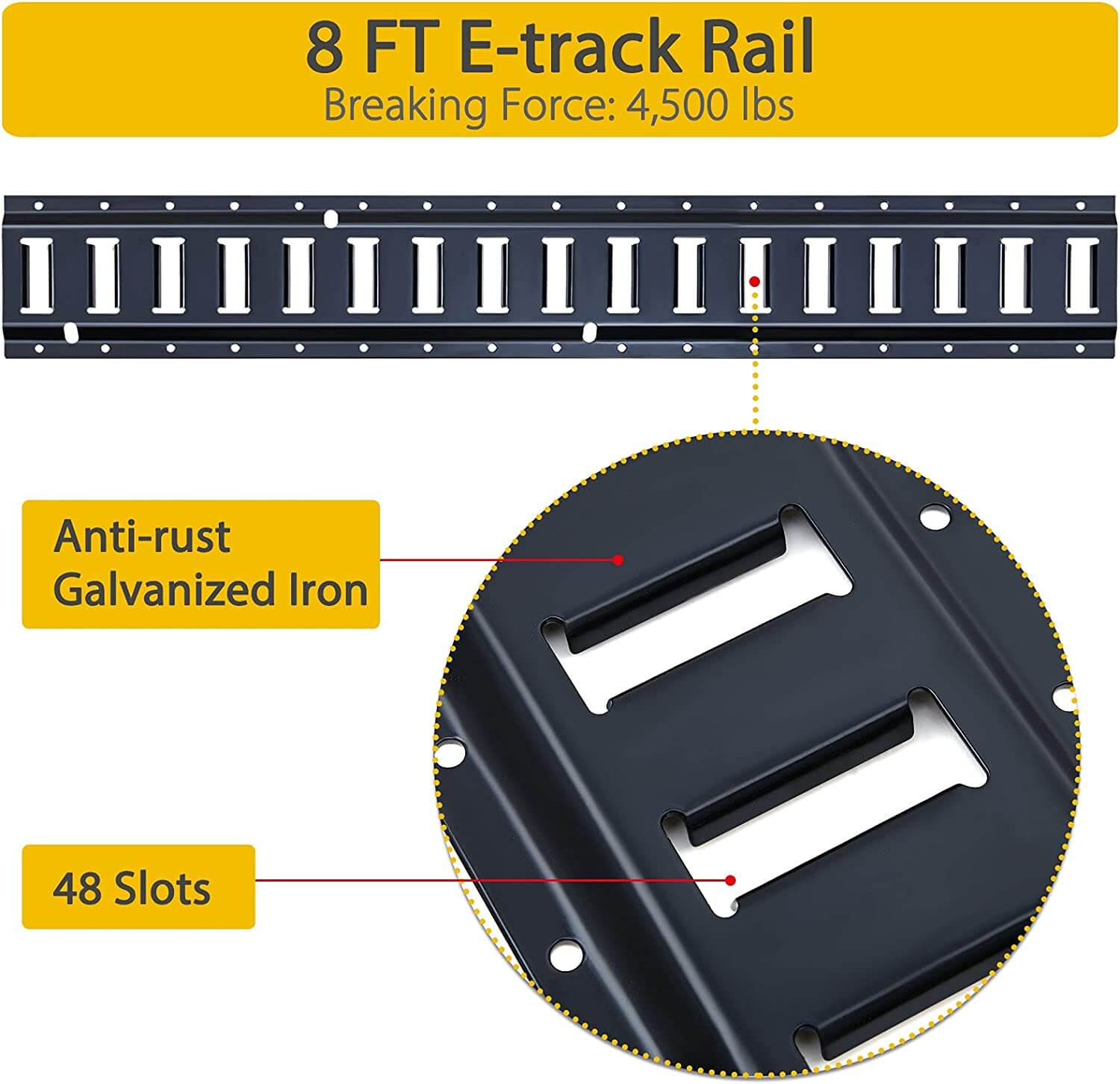 Trekassy 8ft Horizontal E-Track Tie-Down Rail Kit for Truck Bed, Trailers