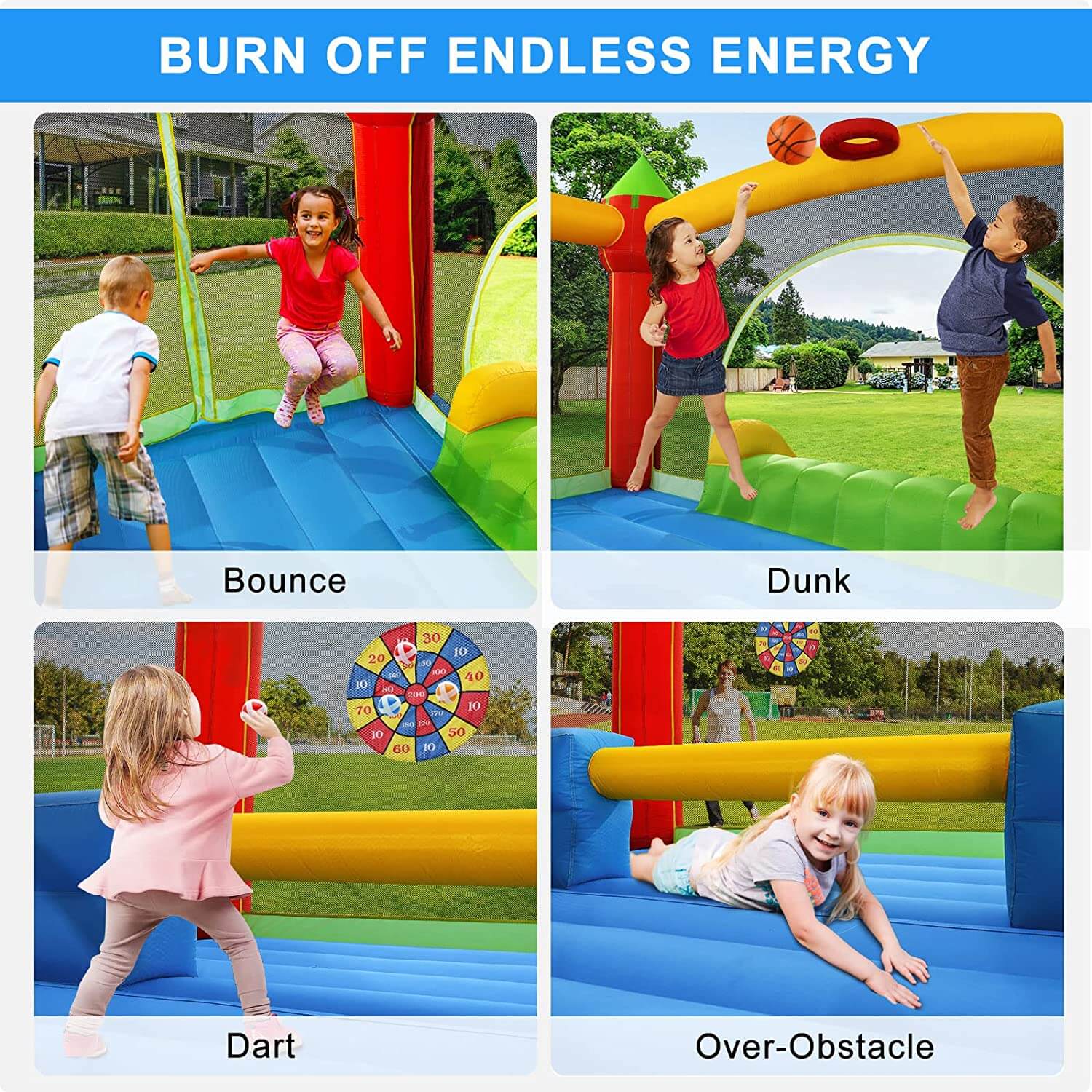 Large Inflatable Bounce House for 6 Kids with Blower & Slide