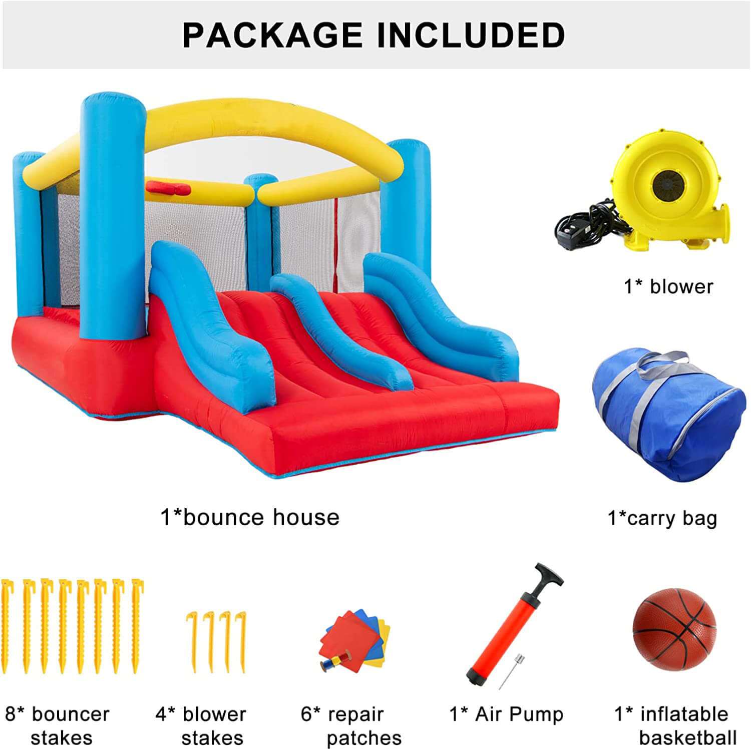 Indoor Outdoor Inflatable Bounce House with Blower for 3-10 yr Kids