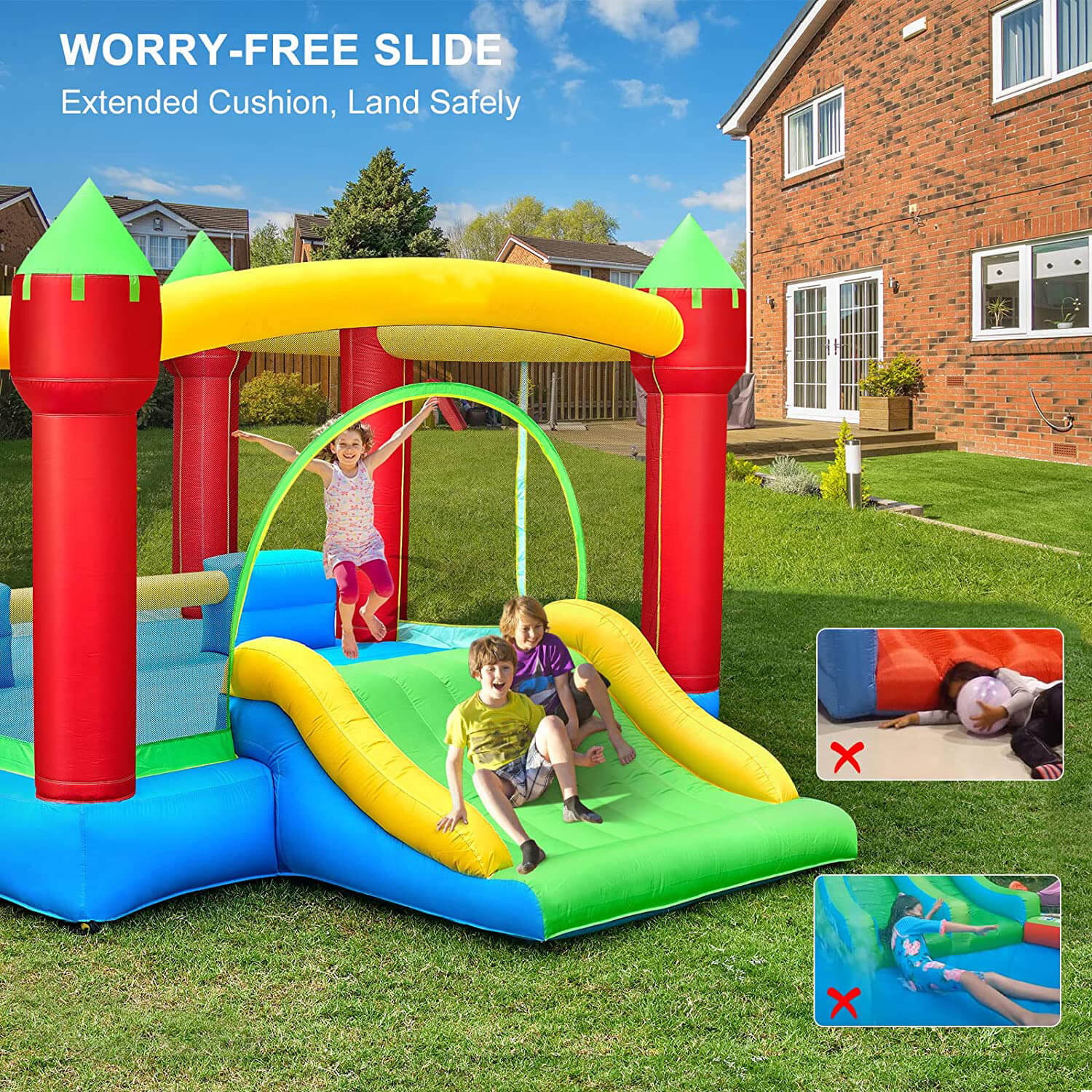 Large Inflatable Bounce House for 6 Kids with Blower & Slide